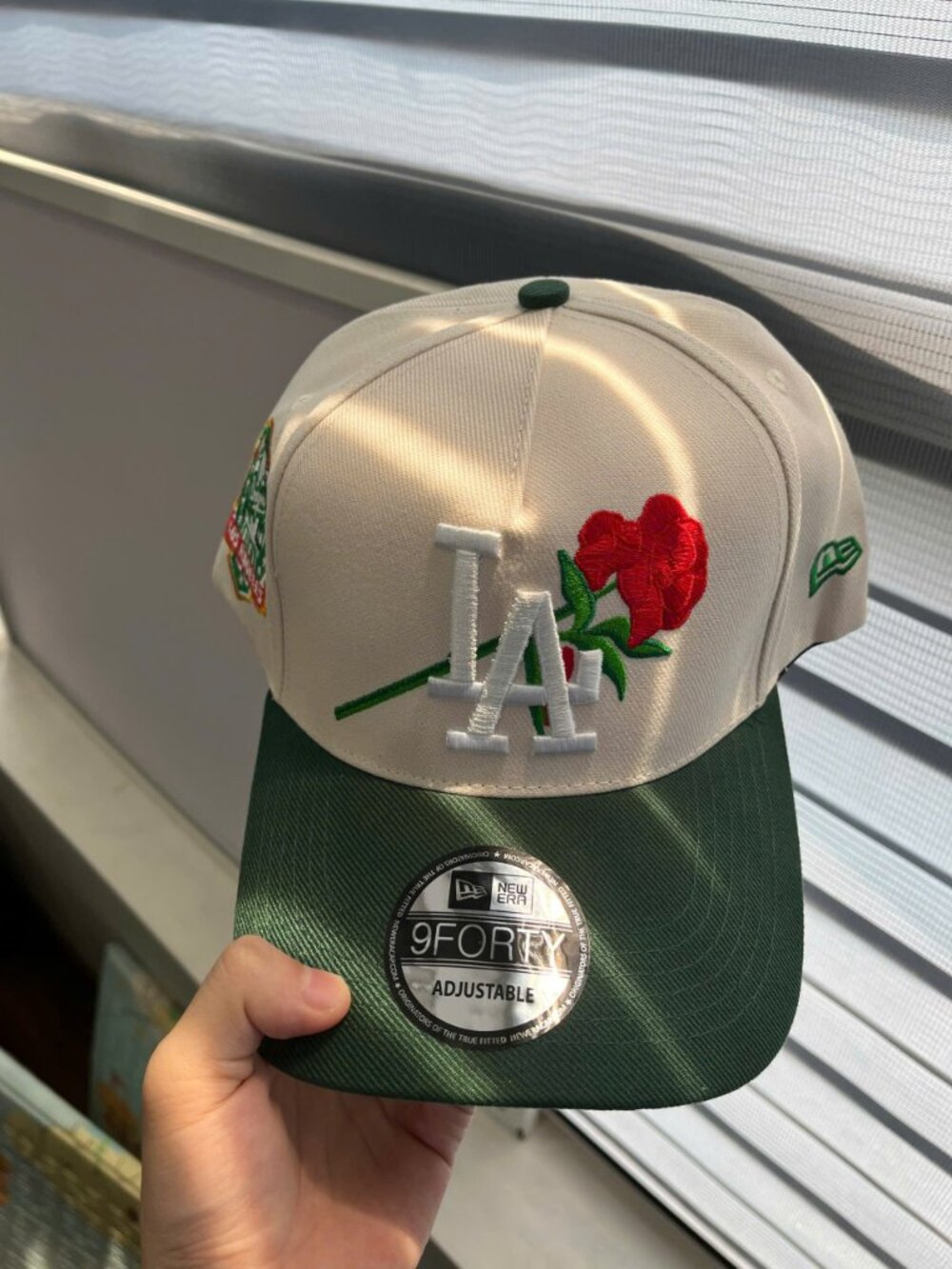 LA Cream Green Rose Embroidered Baseball Cap Adjustable Streetwear Hat